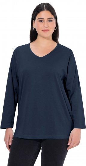 Ulla Popken Back To Basics V-Neck Relaxed Fit Cotton Tee Navy Blue - T-särgid - 