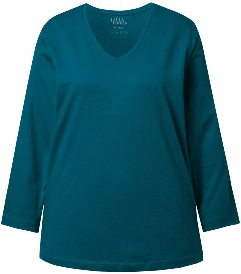 Ulla Popken Back To Basics V-Neck Relaxed Fit Cotton Tee Cerulean - T-särgid - 
