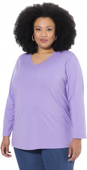 Ulla Popken Back To Basics V-Neck Relaxed Fit Cotton Tee Pale Lilac - T-särgid - 