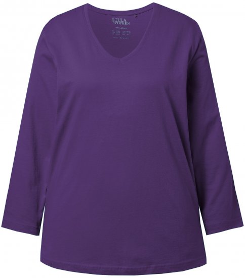 Ulla Popken Back To Basics V-Neck Relaxed Fit Cotton Tee Deep Violet - T-särgid - 