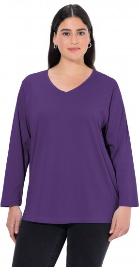 Ulla Popken Back To Basics V-Neck Relaxed Fit Cotton Tee Deep Violet - T-särgid - 