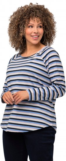 Ulla Popken Striped A-Line Long Sleeve Tee Navy Blue - Trükitud/pildiga T-särgid naistele - 