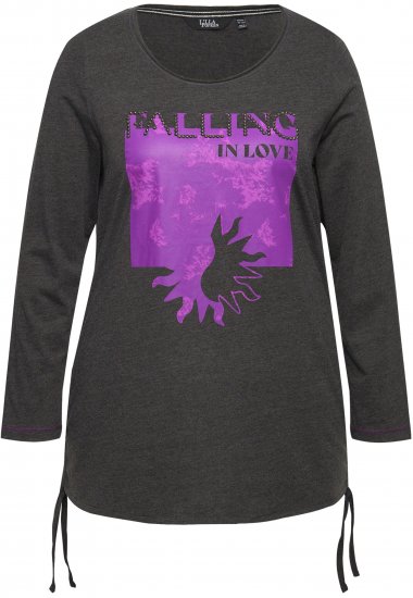 Ulla Popken Tie Hem Long Sleeve Graphic Tee Charcoal Grey Melange - Trükitud/pildiga T-särgid naistele - 