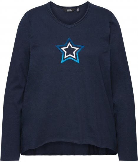 Ulla Popken Star Long Sleeve Graphic Tee Navy Blue - Trükitud/pildiga T-särgid naistele - 