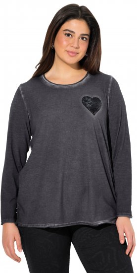 Ulla Popken Cold Dyed Sequined Heart Long Sleeve Tee Asphalt - Trükitud/pildiga T-särgid naistele - 