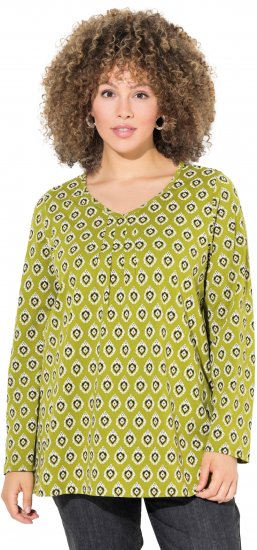 Ulla Popken Allover Graphic Long Sleeve Tee Avocado Green - Trükitud/pildiga T-särgid naistele - 