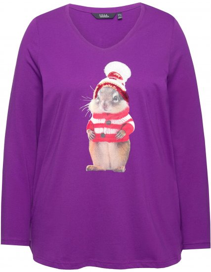 Ulla Popken Christmas Squirrel Long Sleeve Graphic Tee Dark Purple - Trükitud/pildiga T-särgid naistele - 