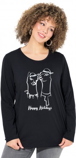 Ulla Popken Metallic Graphic Holiday Tee Black - Trükitud/pildiga T-särgid naistele - 