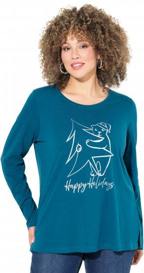 Ulla Popken Metallic Graphic Holiday Tee Teal - Trükitud/pildiga T-särgid naistele - 