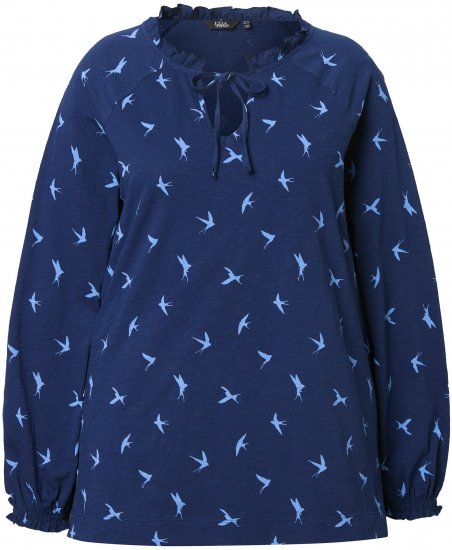 Ulla Popken Swallow Print Long Sleeve Tee Ink Blue - Trükitud/pildiga T-särgid naistele - 