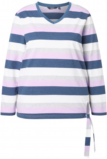 Ulla Popken Striped Knotted Hem Long Sleeve Tee Lavender - Trükitud/pildiga T-särgid naistele - 