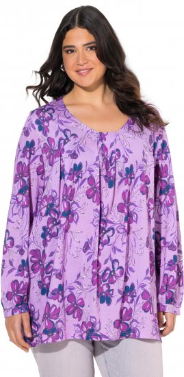 Ulla Popken Allover Printed Pleated Long Sleeve Tee Lavender - Trükitud/pildiga T-särgid naistele - 
