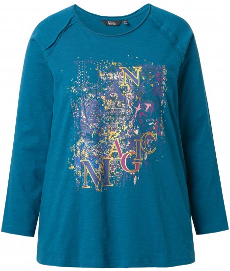 Ulla Popken Inverted Seam Long Sleeve Graphic Tee Teal - Trükitud/pildiga T-särgid naistele - 