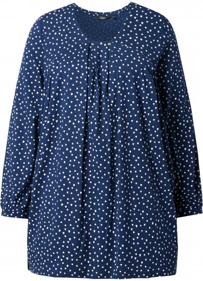 Ulla Popken Pleated Confetti Print Long Sleeve Tee Ink Blue - Trükitud/pildiga T-särgid naistele - 