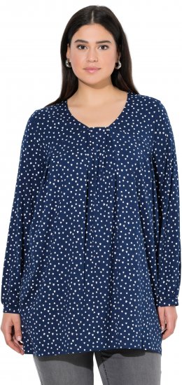Ulla Popken Pleated Confetti Print Long Sleeve Tee Ink Blue - Trükitud/pildiga T-särgid naistele - 