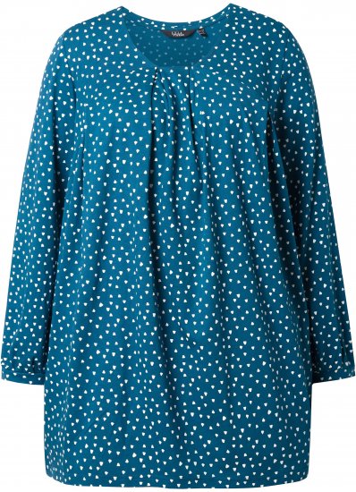 Ulla Popken Pleated Confetti Print Long Sleeve Tee Teal - Trükitud/pildiga T-särgid naistele - 