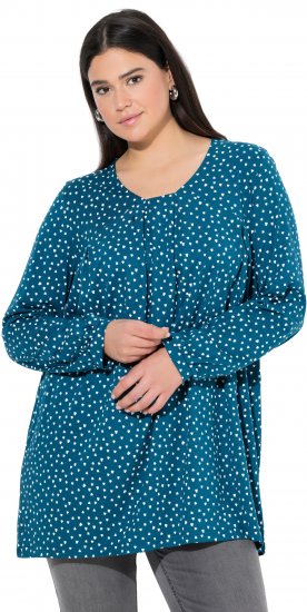 Ulla Popken Pleated Confetti Print Long Sleeve Tee Teal - Trükitud/pildiga T-särgid naistele - 