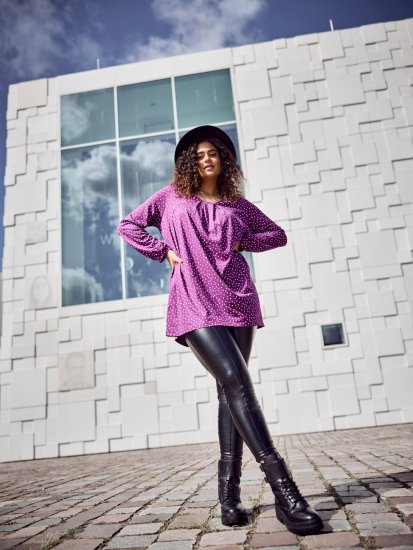 Ulla Popken Pleated Confetti Print Long Sleeve Tee Light Plum - Trükitud/pildiga T-särgid naistele - 