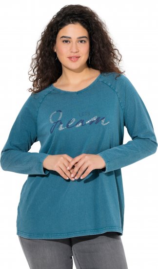 Ulla Popken Dream Rhinestone Lettering Long Sleeve Tee Teal - Trükitud/pildiga T-särgid naistele - 