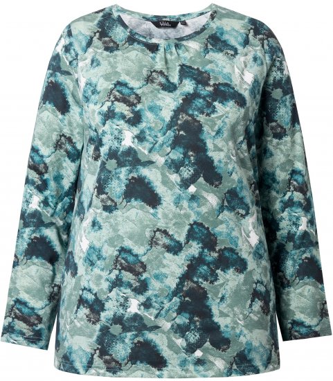Ulla Popken Abstract Print Long Sleeve Tee Teal Green - Trükitud/pildiga T-särgid naistele - 