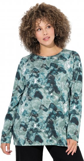 Ulla Popken Abstract Print Long Sleeve Tee Teal Green - Trükitud/pildiga T-särgid naistele - 