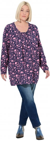 Ulla Popken Pleated Long Sleeve Floral Knit Tunic Ink Blue - Trükitud/pildiga T-särgid naistele - 