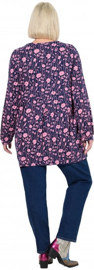 Ulla Popken Pleated Long Sleeve Floral Knit Tunic Ink Blue - Trükitud/pildiga T-särgid naistele - 