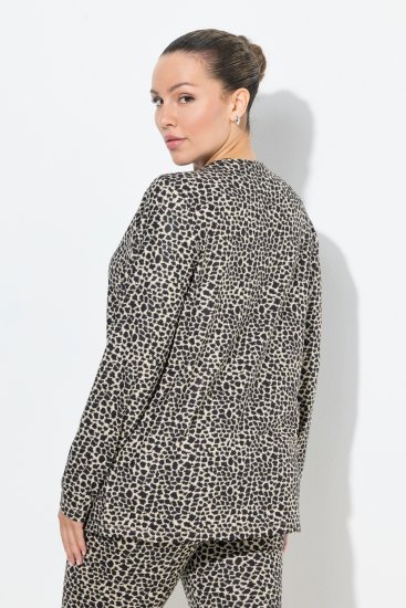Ulla Popken Leopard Print Long Sleeve Ski Tee Black - Trükitud/pildiga T-särgid naistele - 
