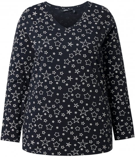 Ulla Popken Allover Printed Long Sleeve Tee Black - Trükitud/pildiga T-särgid naistele - 