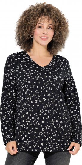 Ulla Popken Allover Printed Long Sleeve Tee Black - Trükitud/pildiga T-särgid naistele - 