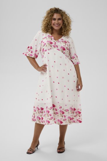 Kaffe Curve Rosa Midi Dress White Rose Border Flower - Kleidid - 
