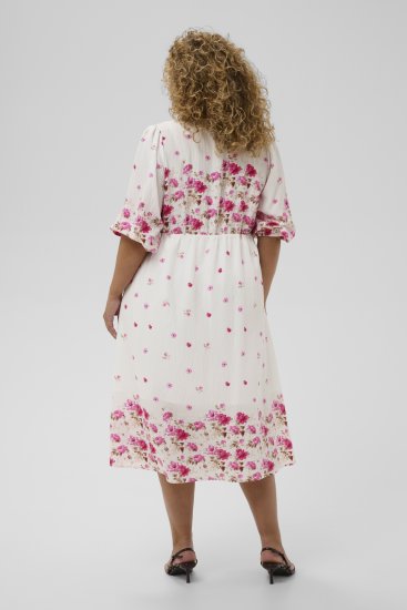 Kaffe Curve Rosa Midi Dress White Rose Border Flower - Kleidid - 