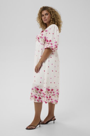 Kaffe Curve Rosa Midi Dress White Rose Border Flower - Kleidid - 