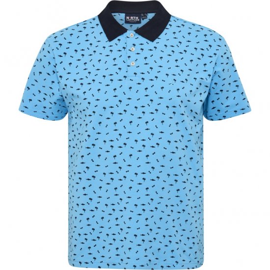 North Latitude Polo Pique Printed Turquoise - Polosärgid - Meeste suured polosärgid 2XL – 8XL