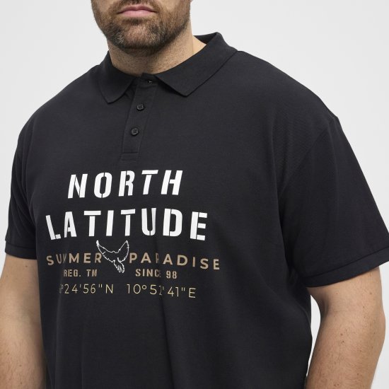 North Latitude Polo Pique Short Sleeve Black - Polosärgid - Meeste suured polosärgid 2XL – 8XL