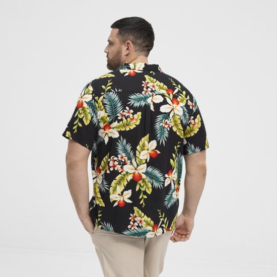 North Latitude Shirt Short Sleeve Printed Allover Black - Särgid - Meeste suured särgid 2XL – 8XL