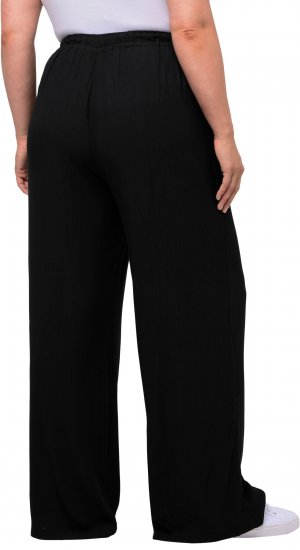 Ulla Popken Viscose Crinkle Drawstring Elastic Waist Pants Black - Teksad & Püksid Suuremates Suurustes – Plus Size - 