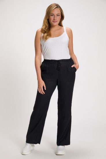 Ulla Popken Drawstring Elastic Waist Mary Fit Linen Pants Black - Teksad & Püksid Suuremates Suurustes – Plus Size - 