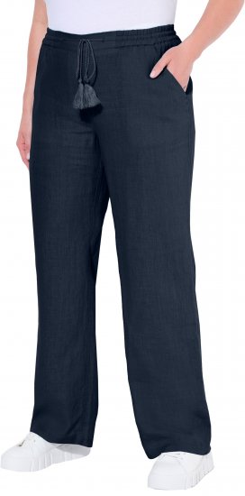 Ulla Popken Drawstring Elastic Waist Mary Fit Linen Pants Navy - Teksad & Püksid Suuremates Suurustes – Plus Size - 