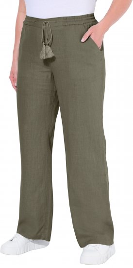 Ulla Popken Drawstring Elastic Waist Mary Fit Linen Pants Loden Green - Teksad & Püksid Suuremates Suurustes – Plus Size - 