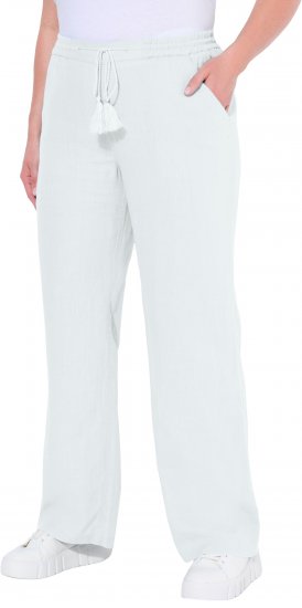 Ulla Popken Drawstring Elastic Waist Mary Fit Linen Pants Snow White - Teksad & Püksid Suuremates Suurustes – Plus Size - 