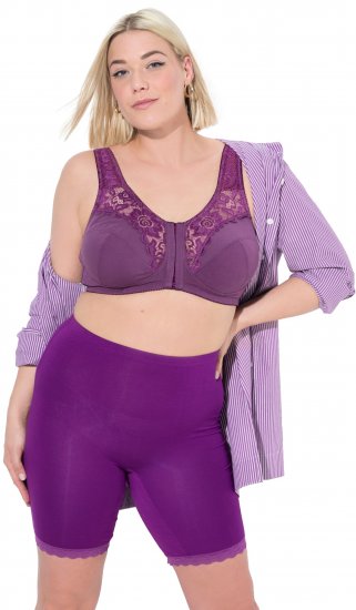Ulla Popken Lace Hem Stretch Viscose Knit Bicycle Length Lounge Shorts Purple - Teksad & Püksid Suuremates Suurustes – Plus Size - 