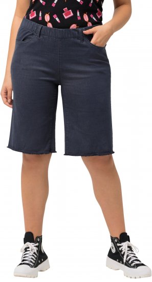 Ulla Popken Frayed Hemline Elastic Waistband Bermuda Shorts Navy - Teksad & Püksid Suuremates Suurustes – Plus Size - 