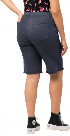 Ulla Popken Frayed Hemline Elastic Waistband Bermuda Shorts Navy - Teksad & Püksid Suuremates Suurustes – Plus Size - 