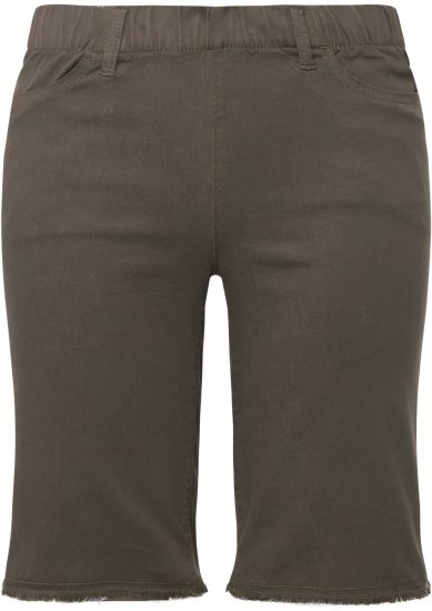 Ulla Popken Frayed Hemline Elastic Waistband Bermuda Shorts Loden Green - Teksad & Püksid Suuremates Suurustes – Plus Size - 