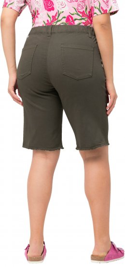 Ulla Popken Frayed Hemline Elastic Waistband Bermuda Shorts Loden Green - Teksad & Püksid Suuremates Suurustes – Plus Size - 