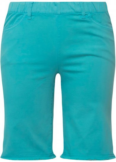 Ulla Popken Frayed Hemline Elastic Waistband Bermuda Shorts Bright Turquoise - Teksad & Püksid Suuremates Suurustes – Plus Size - 