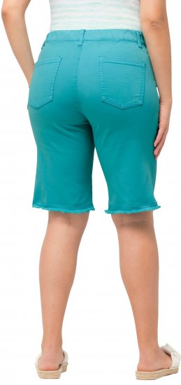 Ulla Popken Frayed Hemline Elastic Waistband Bermuda Shorts Bright Turquoise - Teksad & Püksid Suuremates Suurustes – Plus Size - 