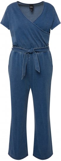 Ulla Popken Wrap Look Short Sleeve Denim Jumpsuit Blue - Teksad & Püksid Suuremates Suurustes – Plus Size - 
