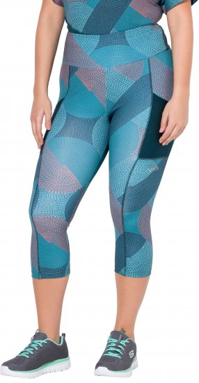 Ulla Popken Quick Dry Cropped Geometric Print Leggings Blue - Joped - 